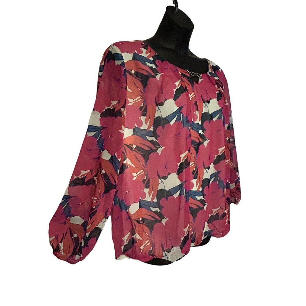 Monroe & Main Chiffon Overlay Pink Floral Blouson Career Dinner Party Guest Top - Picture 5 of 16